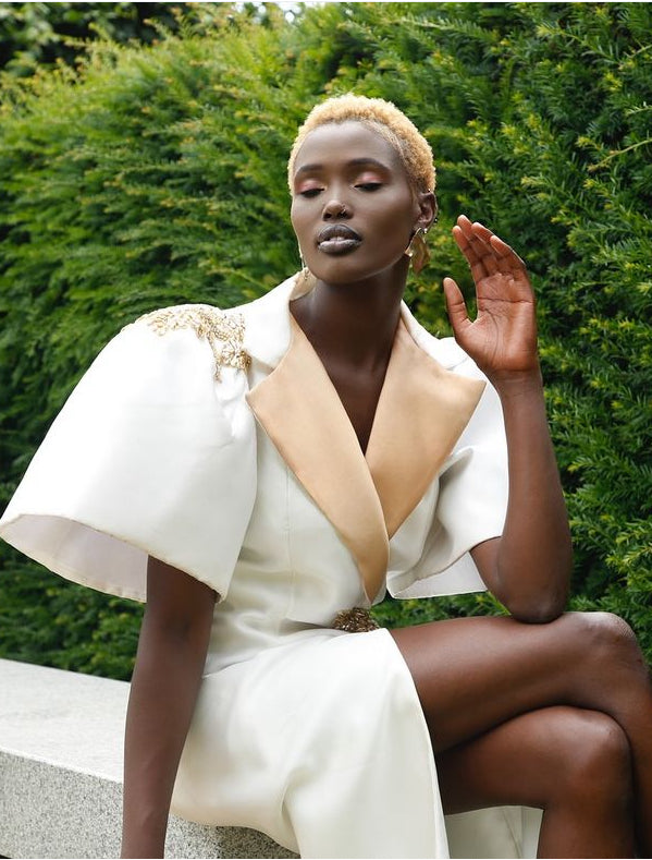 Ms Kabuki Embellished Suit Maxi- white