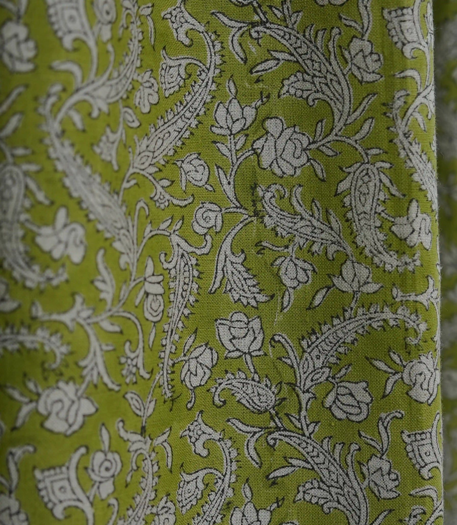Floral Block Print Rod Pocket Linen Curtain