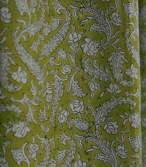 Floral Block Print Rod Pocket Green Pure Linen Curtain  - Black Forest