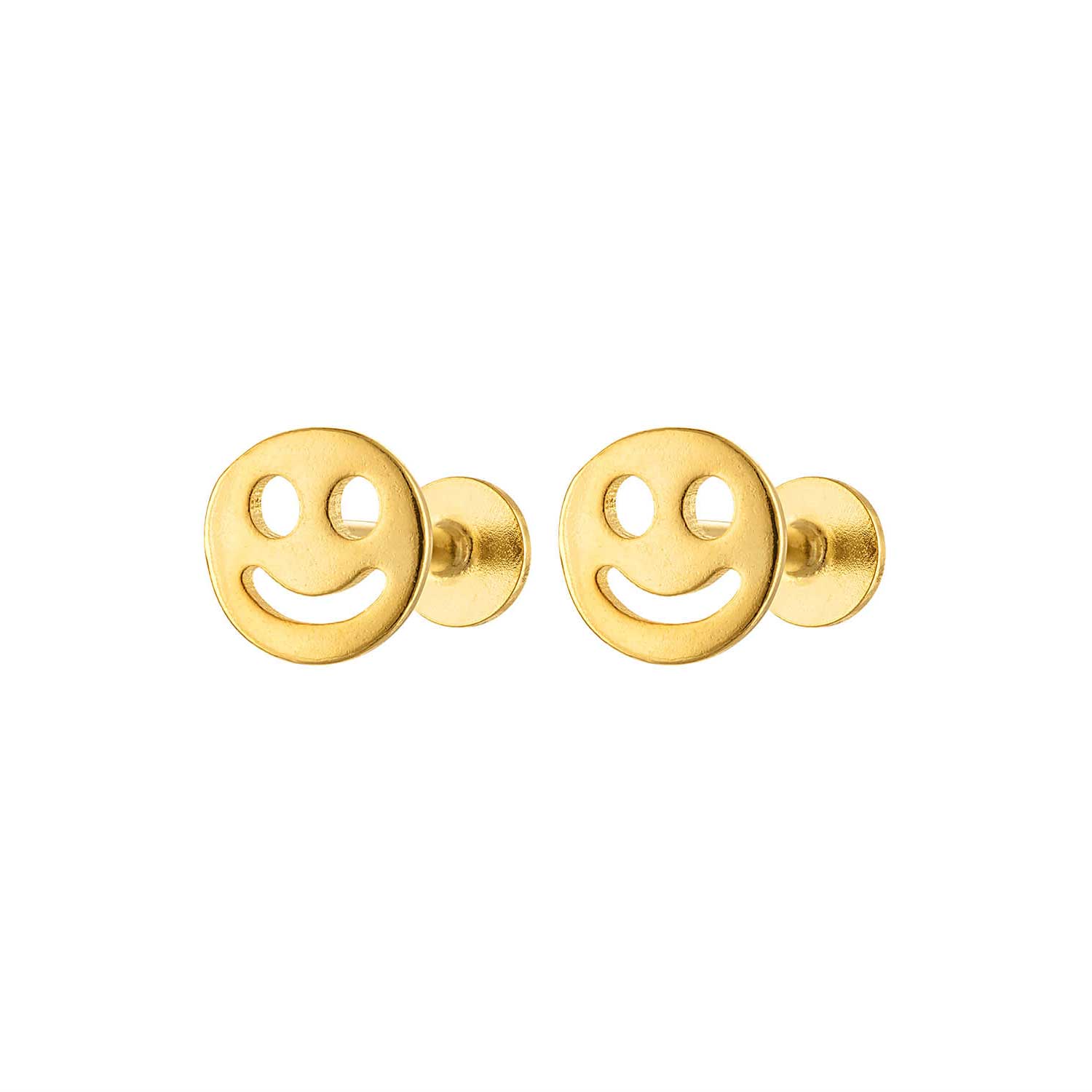 Happy Face Gold Flatback Earring Stud