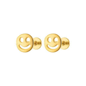 Happy Face Gold Flatback Earring Stud