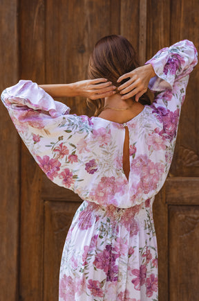 Ava Long Sleeve Ruffle Maxi Dress - Rose Peony