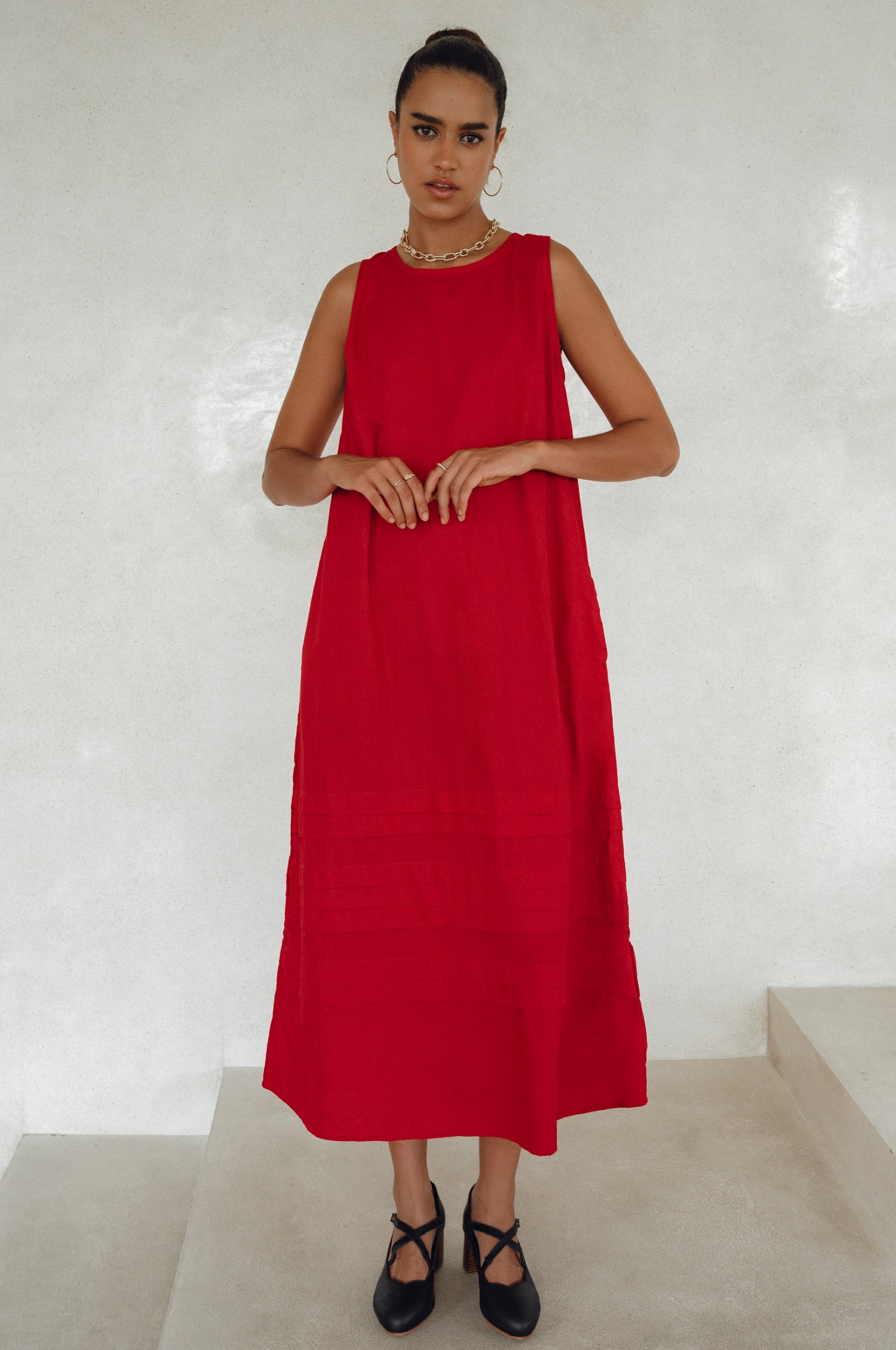 Beloved Cara Slip on Cotton Maxi Dress - Red