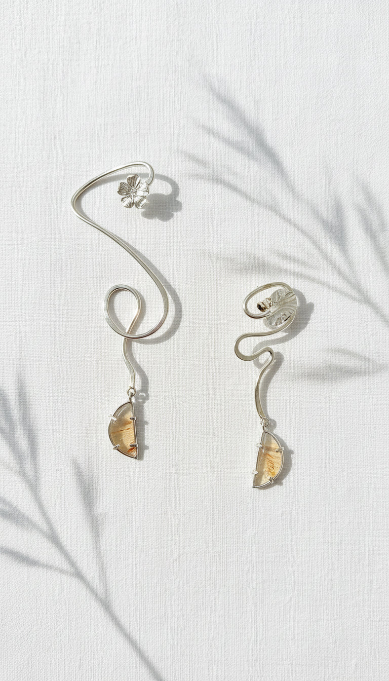 Sterling Silver Floral Narmade Earcuff Set
