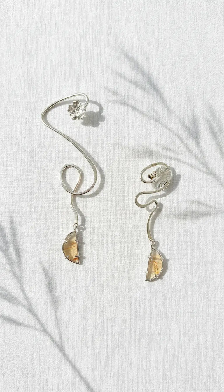 Sterling Silver Floral Narmade Earcuff Set