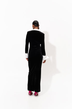 ROBIN Velvet Maxi Dress in ONYX