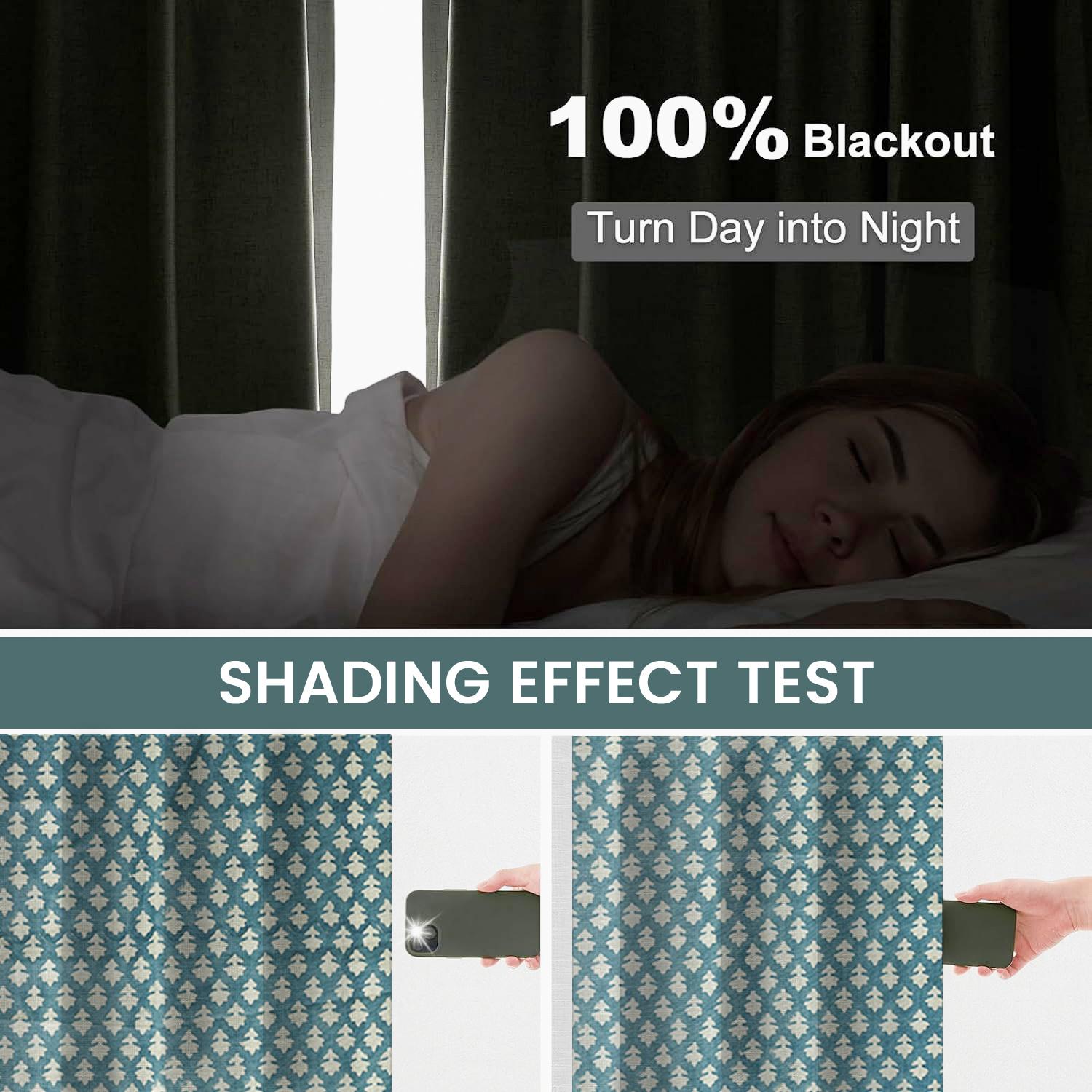 Modern Printed Pure Linen Pleated Curtain - Pinkcity
