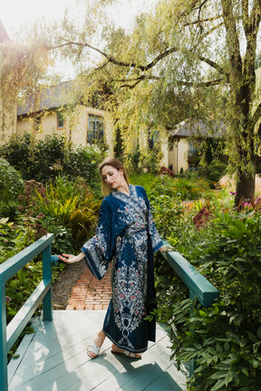 Tree Of Life Silk Robe In Blue