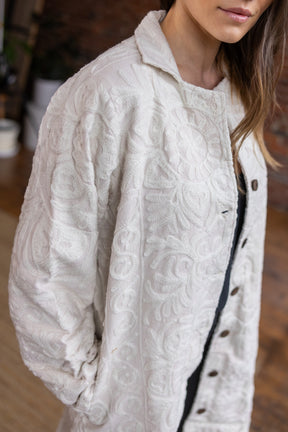 Malika Coats - White with White Embroidery