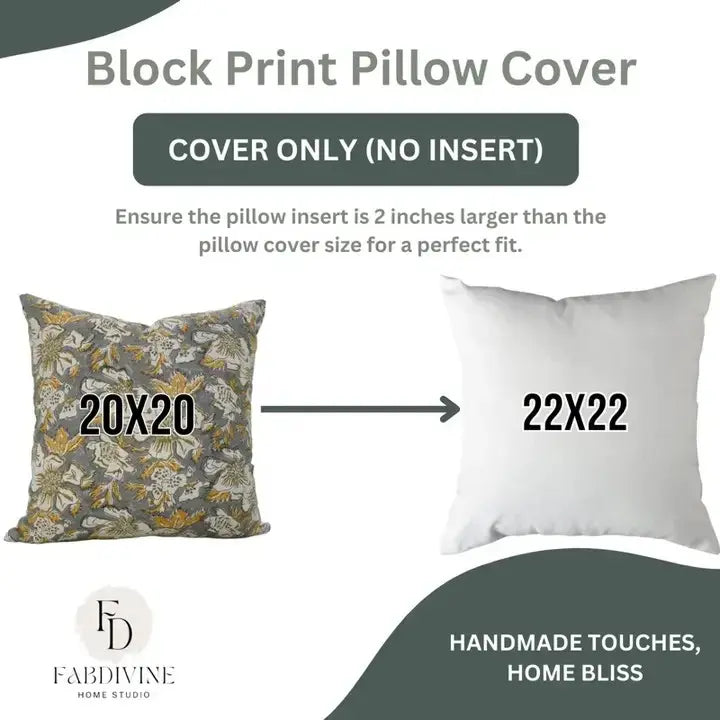 Beautiful Hand Block Printed Viscose Linen Pillow Cover - Papaya Leaf