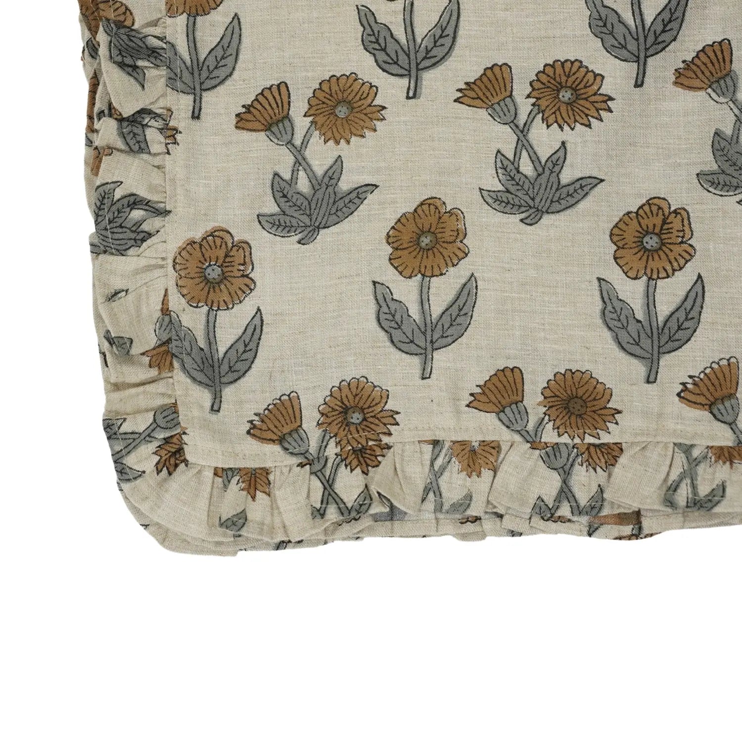 Handmade Indian Linen Blend Block Print Frill Napkins Set of 4 - Kirti