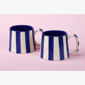 Ceramic Striped  Coffee cup , Pink , Green , Dark Blue , Aqua - 220ml (Set of 2)