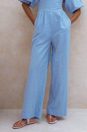 Heaven Bay Linen Jumpsuit - Crystal Blue