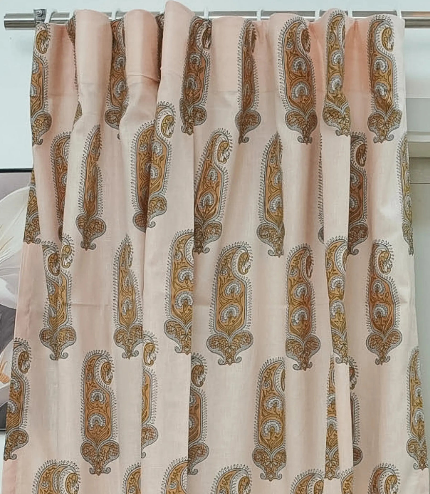 Namokar Handmade Floral Block Print Linen Curtain