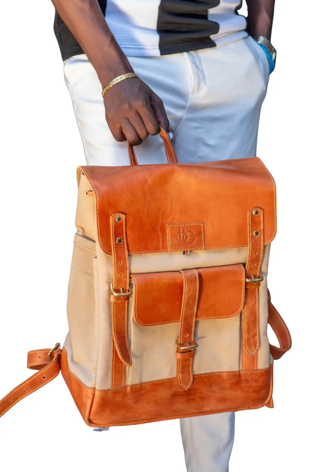 Safari Collection- Canvas And Leather Backpack 