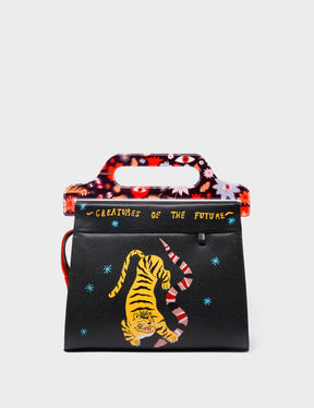 Vali Leather Crossbody Handbag Plastic Handle - Tiger And Snake Print