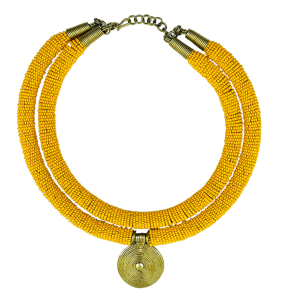 Beaded Necklace with Brass Pendant