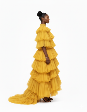 Aurelia Golden Tiered Tulle Gown