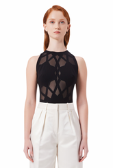 Lumière Mesh Leotard in Black