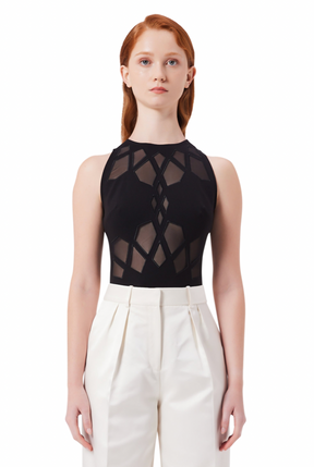 Lumière Mesh Leotard in Black