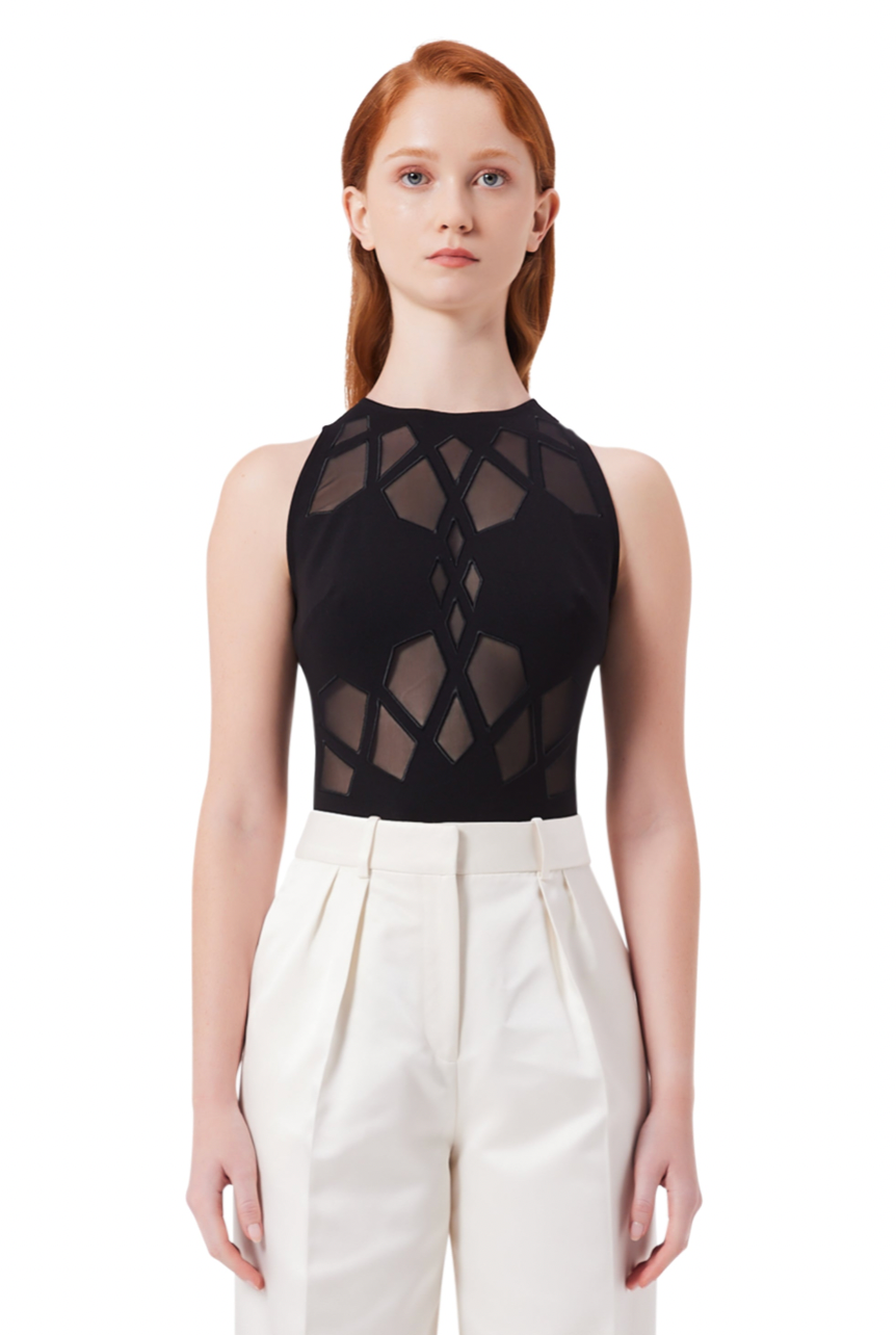 Lumière Mesh Leotard in Black