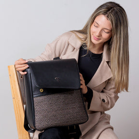 Black Leather Elite Laptop Backpack – Handmade Work Backpack with Pockets, Luxury Leather Bag