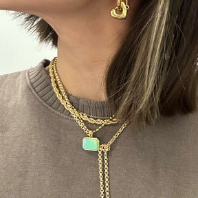 Amazonite Gemstone Charm Necklace Gold