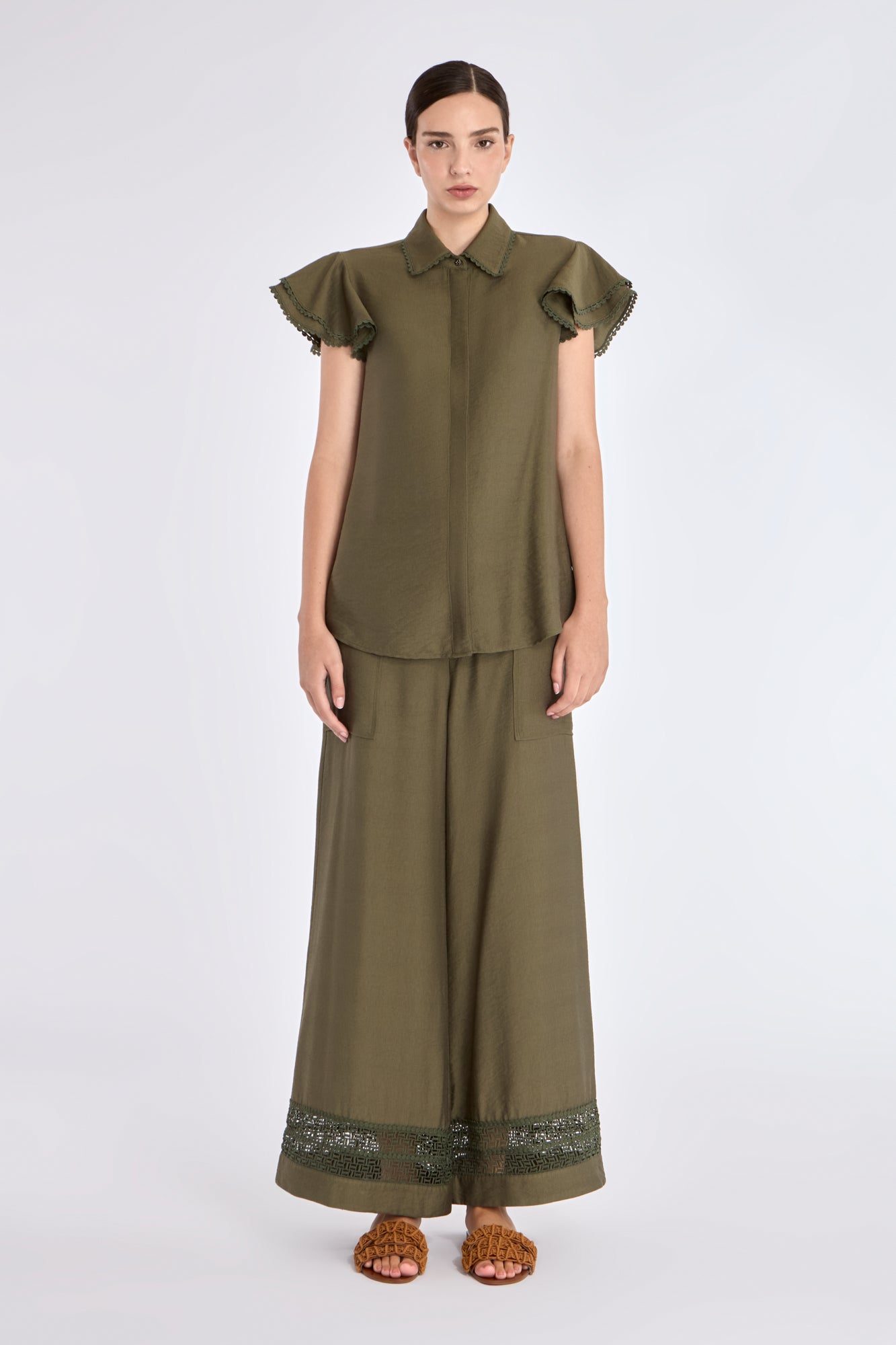 Clark Ruffle Sleeve Blouse | Olive