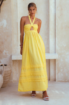 Penelope Halter Linen Maxi Dress - Pineapple