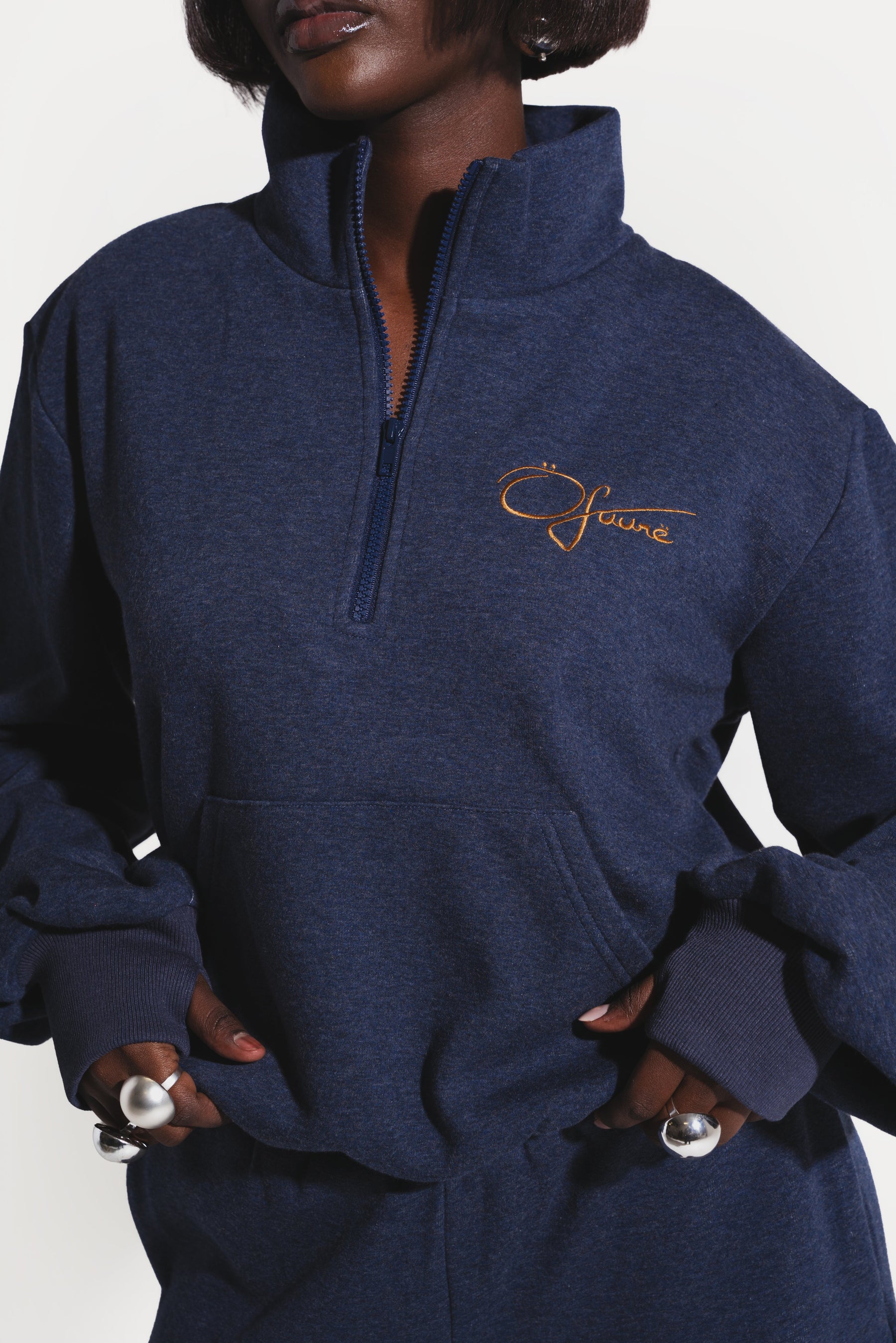 OFUURE Plush fleece 3/4 Zip SET in DENIM BLUE