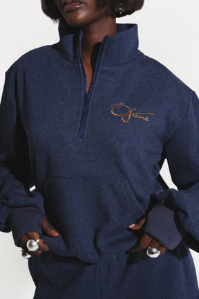 OFUURE Plush fleece 3/4 Zip SET in DENIM BLUE