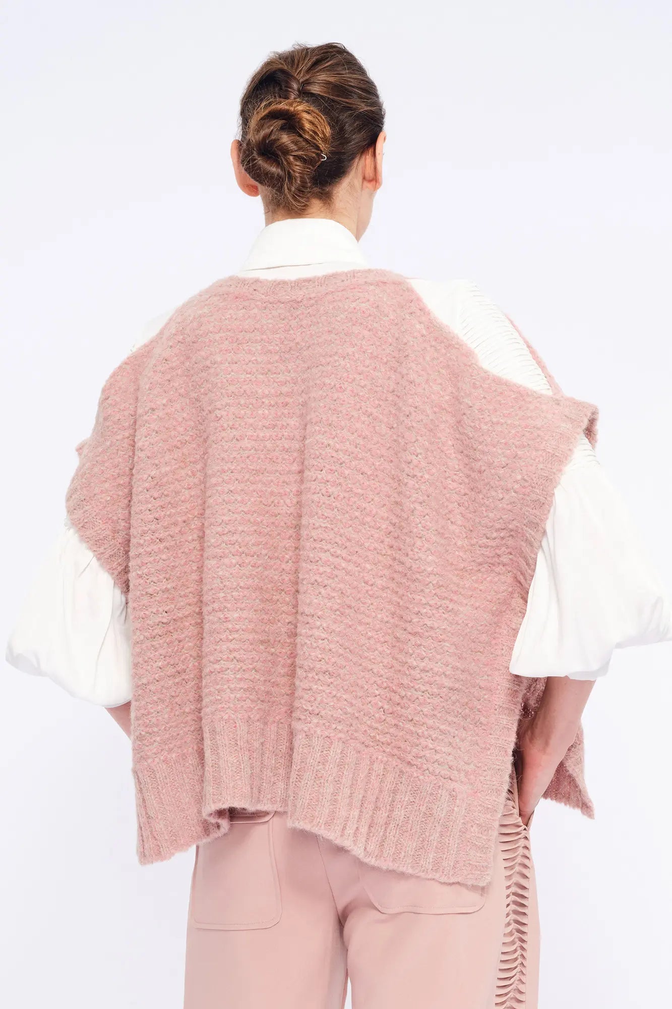 Chelsea Openwork Alpaca Poncho | Rose Melange