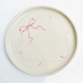 Ceramic Side Dessert Cake Plate - Pink Bow, 7 Inches (Set of 2 )