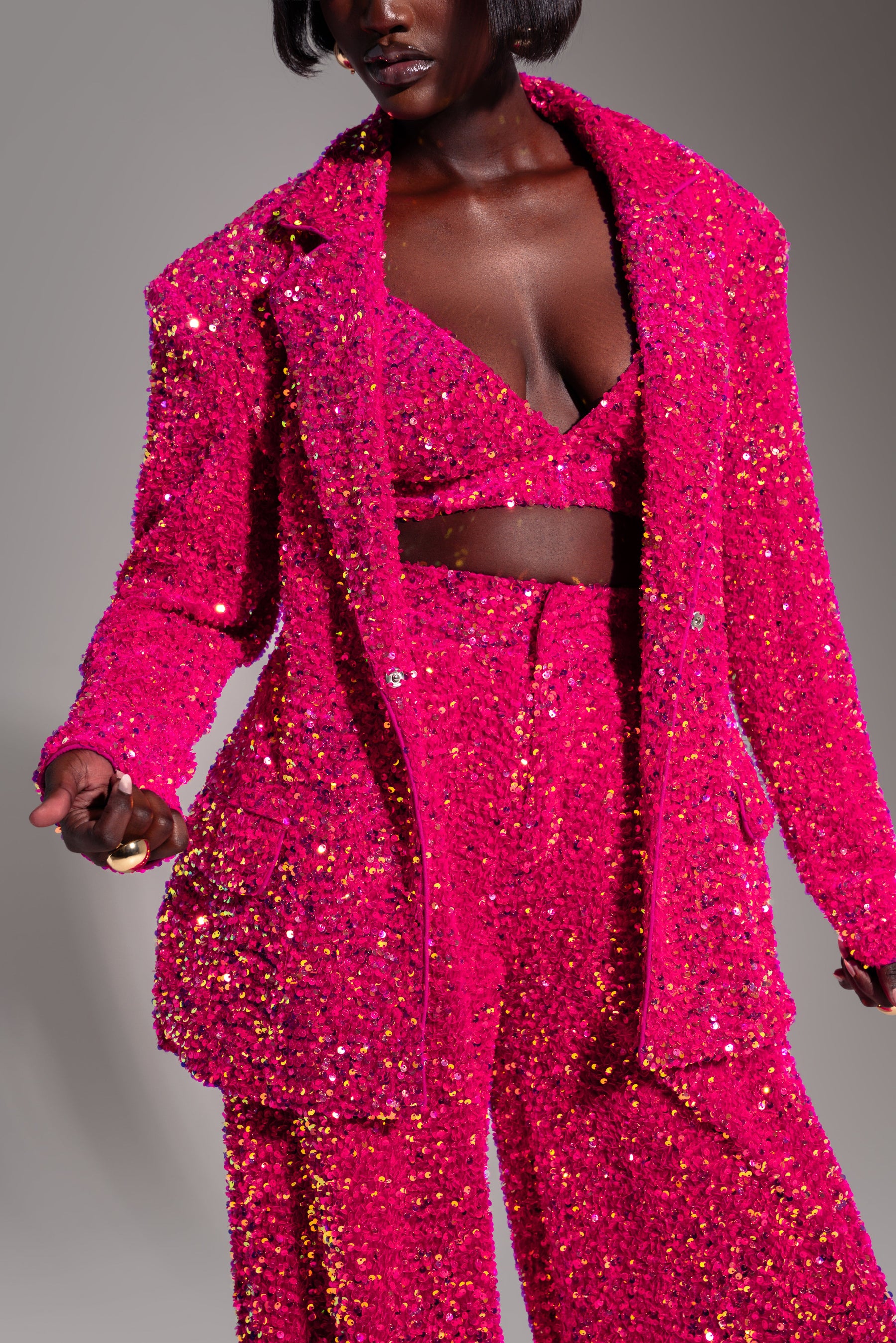 LIZA Sequin Blazer in PINK SPINEL
