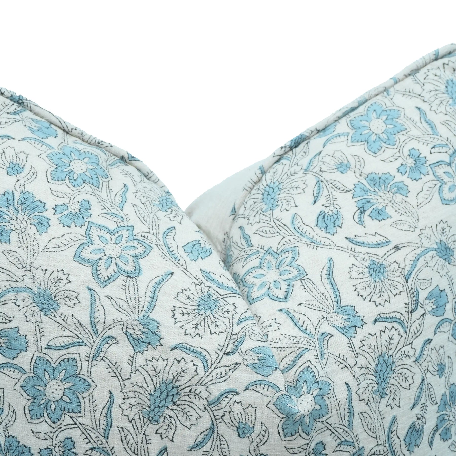 Artisan Blue Floral Linen Blend Piped Throw Pillow Cover – Jarul