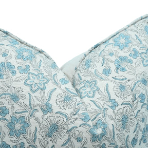 Artisan Blue Floral Linen Blend Piped Throw Pillow Cover – Jarul