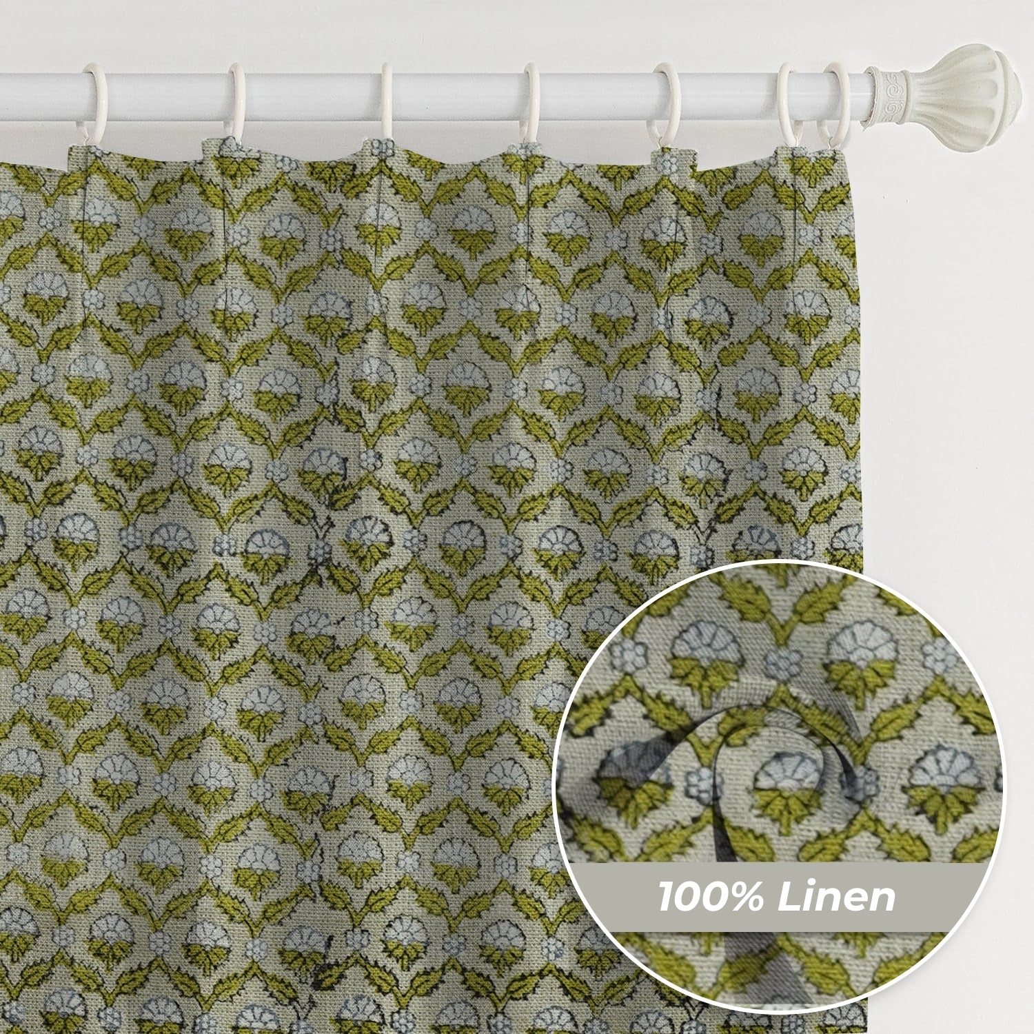 Bohemian Floral Thick Linen Pleated Curtain - Shehnaz