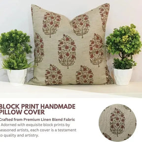 Traditional Block Design Linen Blend Cushion Cover - Virat