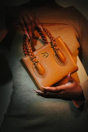 'Oyin' Brown Boxy Tote With Gold Hardware
