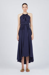Zenia Halter Neck Silk Dress | Navy