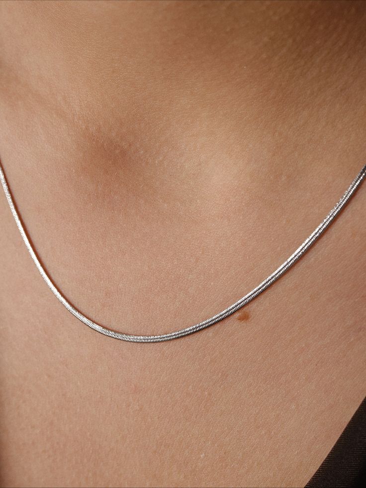 Silver Herringbone Thin Chain Necklace
