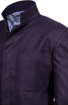 Black blazer with wine red stripes and button covers