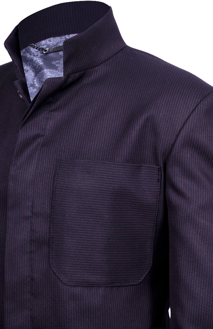 Black blazer with wine red stripes and button covers