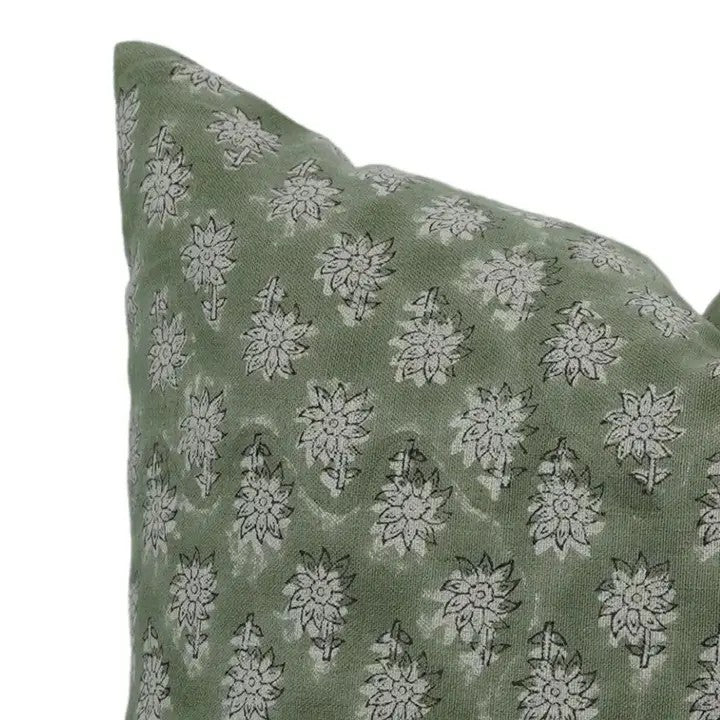 Handmade Traditional Block Print Pure Linen Pillow Cover- Jasmine