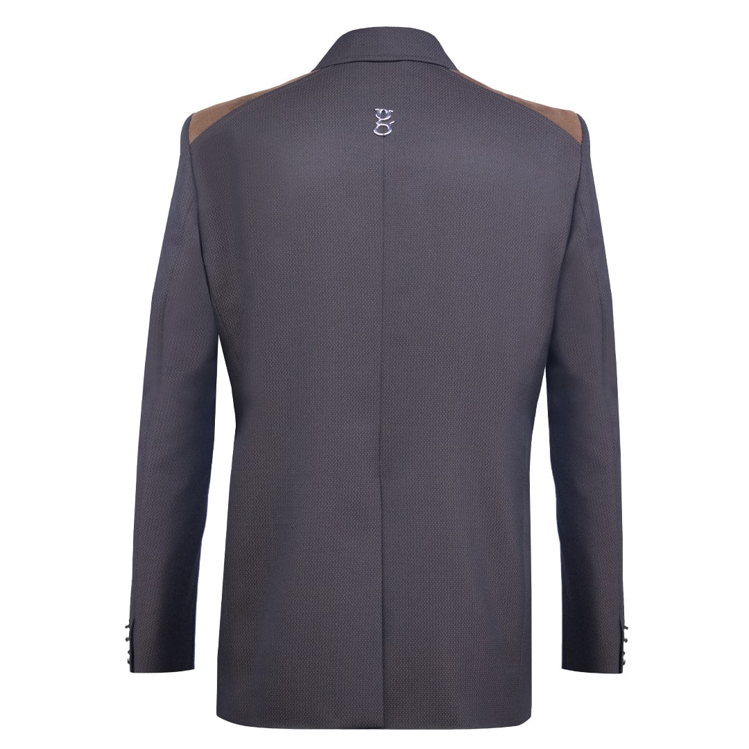 Brown Blazer in Dotted Fabric with Camel Suede Accents
