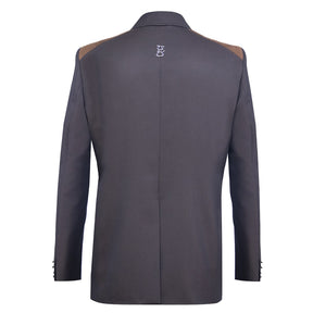 Brown Blazer in Dotted Fabric with Camel Suede Accents