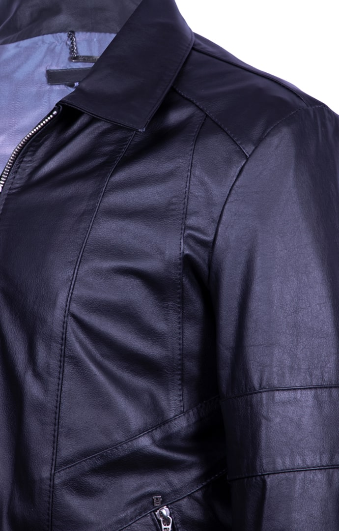 Classic collar leather jacket