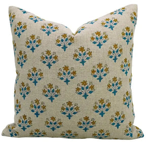Elegant Handcrafted Block Print Boho Thick Linen Pillow Cover- Diwali Flower