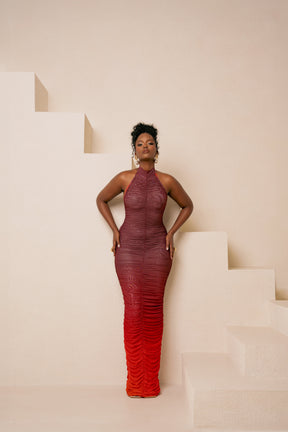 DAWN RUCHED HALTER MAXI DRESS