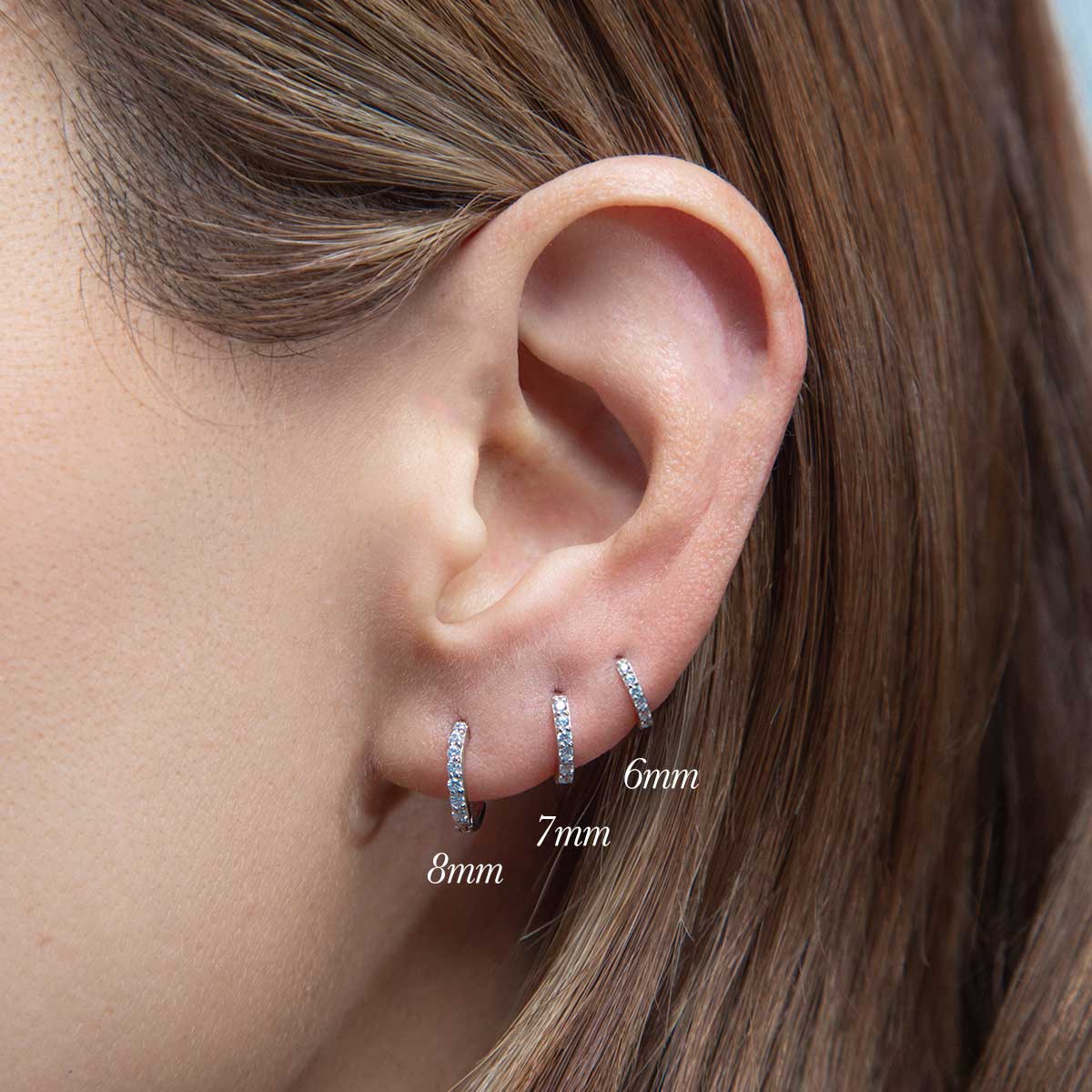 7mm Pave Huggie Hoop Earrings Dainty Gold Everyday Wear